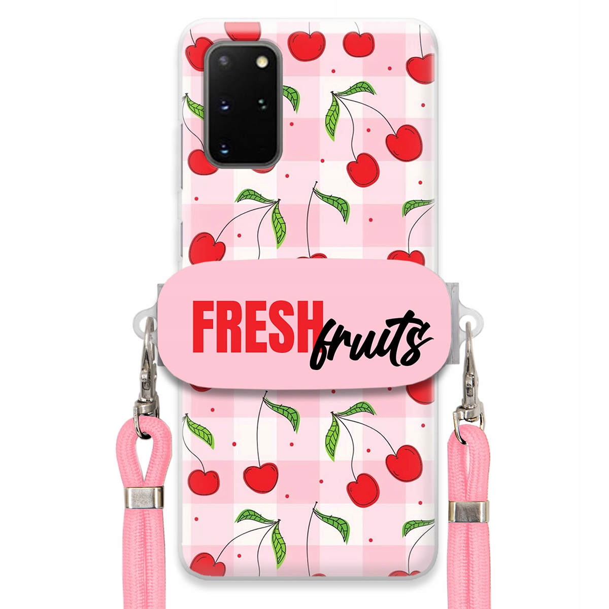 Puzdro pre Samsung S20 Plus Case Držiak šnúrok Ružový Fresh Fruits Mriežka