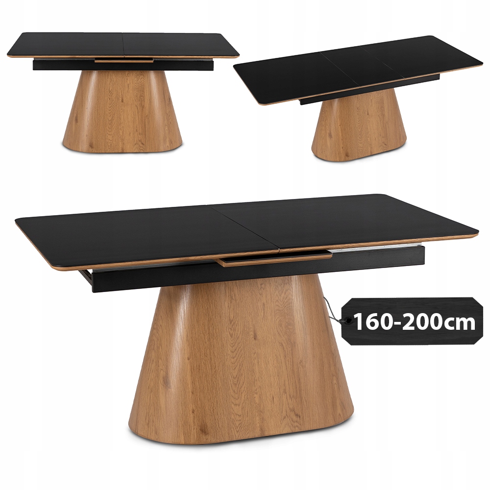 Rozkládací keramický jídelní stůl Umělý Kámen Na Bázi Křemene Černý Lisabon 160/200