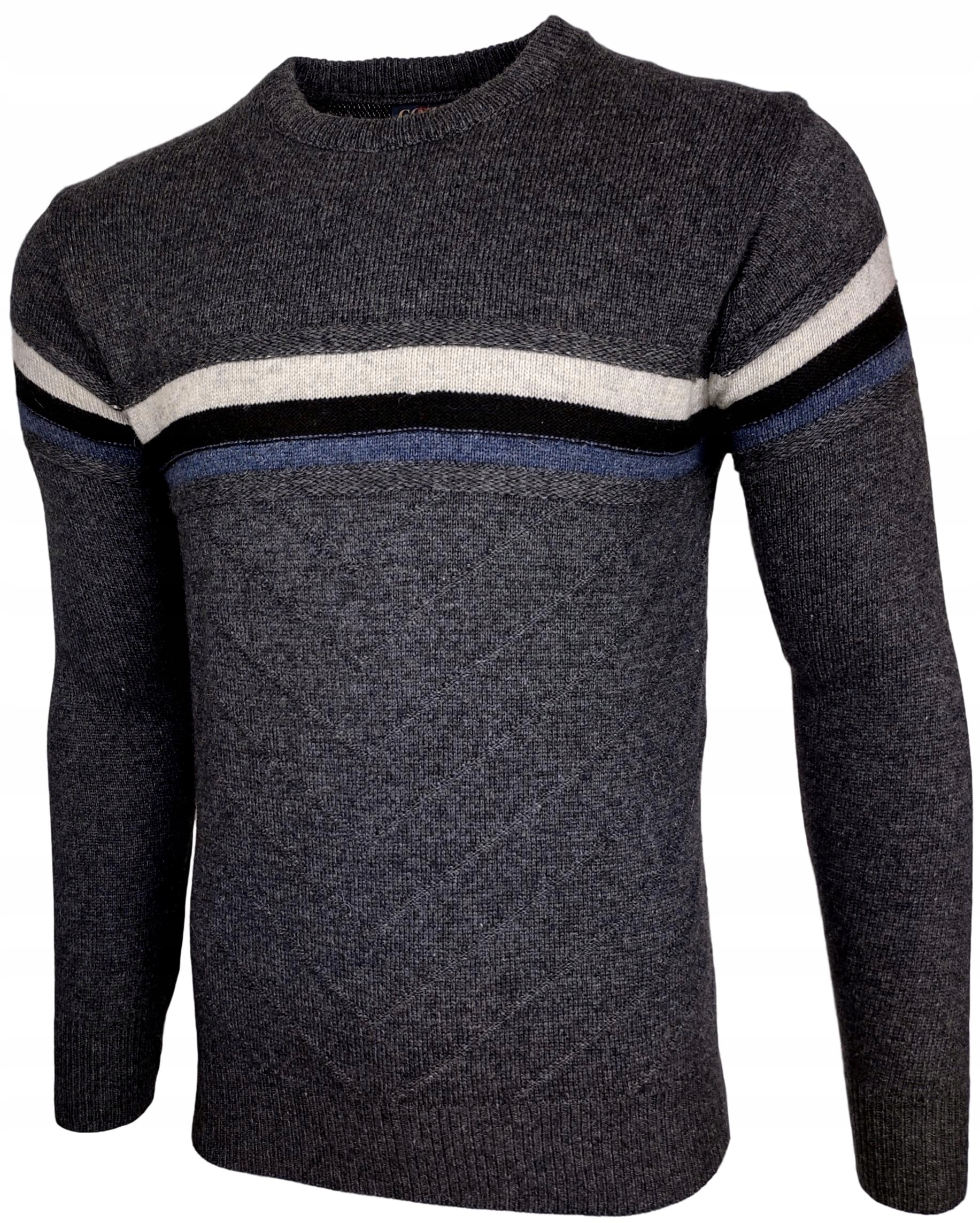 SWETER MĘSKI WEŁNIANY _ W182 BARDZO CIEPŁY r. XXL Dekolt okrągły