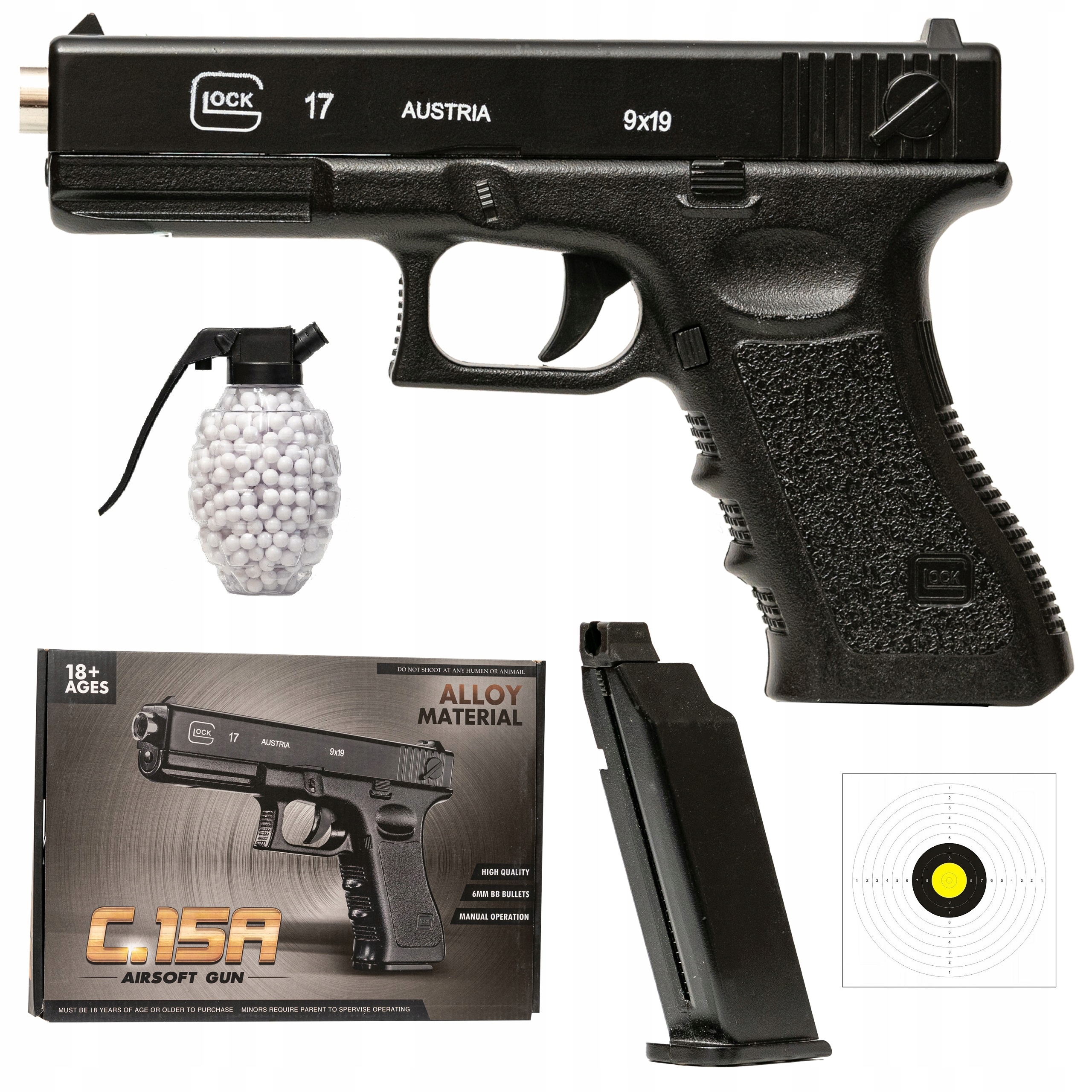 

Metalowy Pistolet Glock Na Kulki Granat