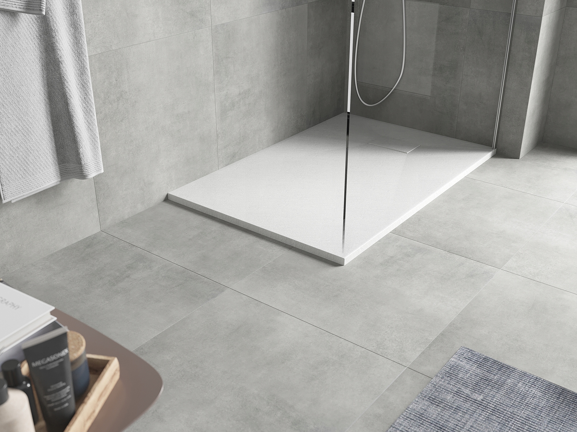 MEXEN HUGO BRODZIK PROSTOKĄTNY SMC IMITACJA KAMIENIA 90 x 70 CM BIAŁY Szerokość 90 cm