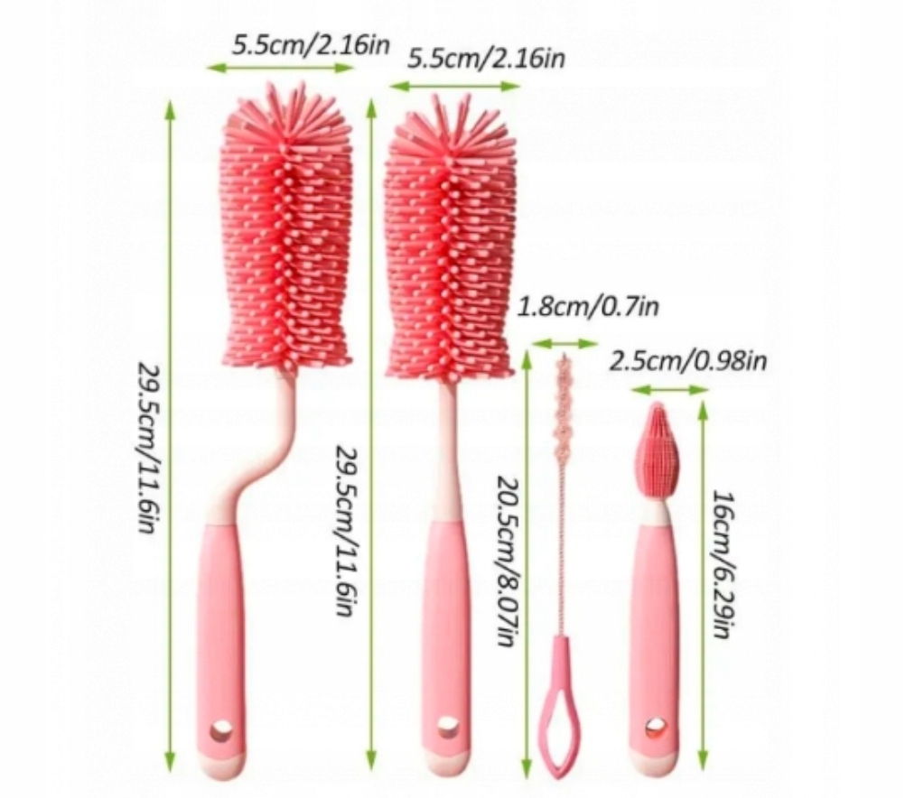 SZCZOTKI DO MYCIA BUTELEK SMOCZKÓW SILIKONOWA DO TERMOSU WAZONU ZESTAW 4SZT Rodzaj szczotka