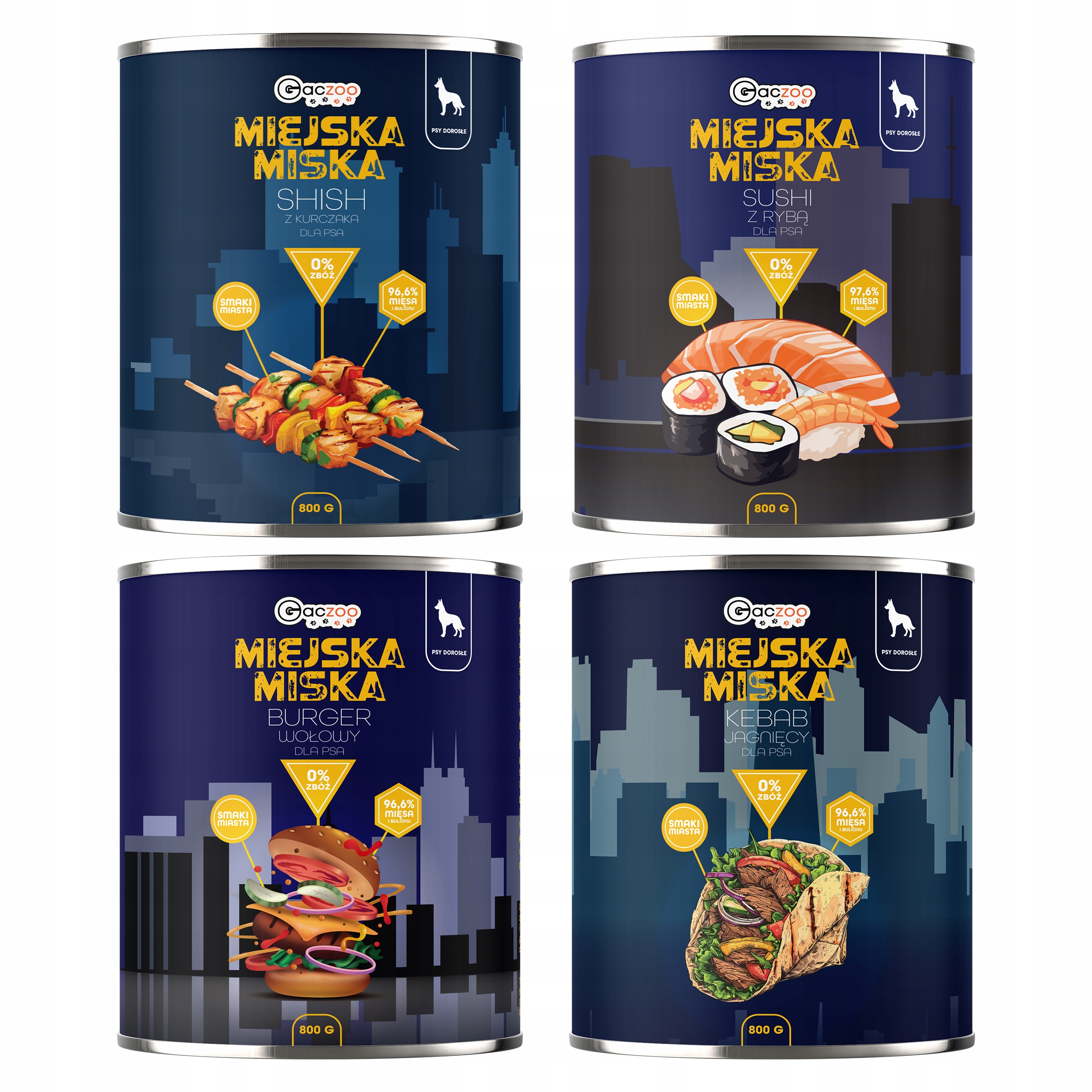 Levně Gaczoo Městská miska bez obilovin krmivo mokré pro psa mix chutí 4 x 800 g