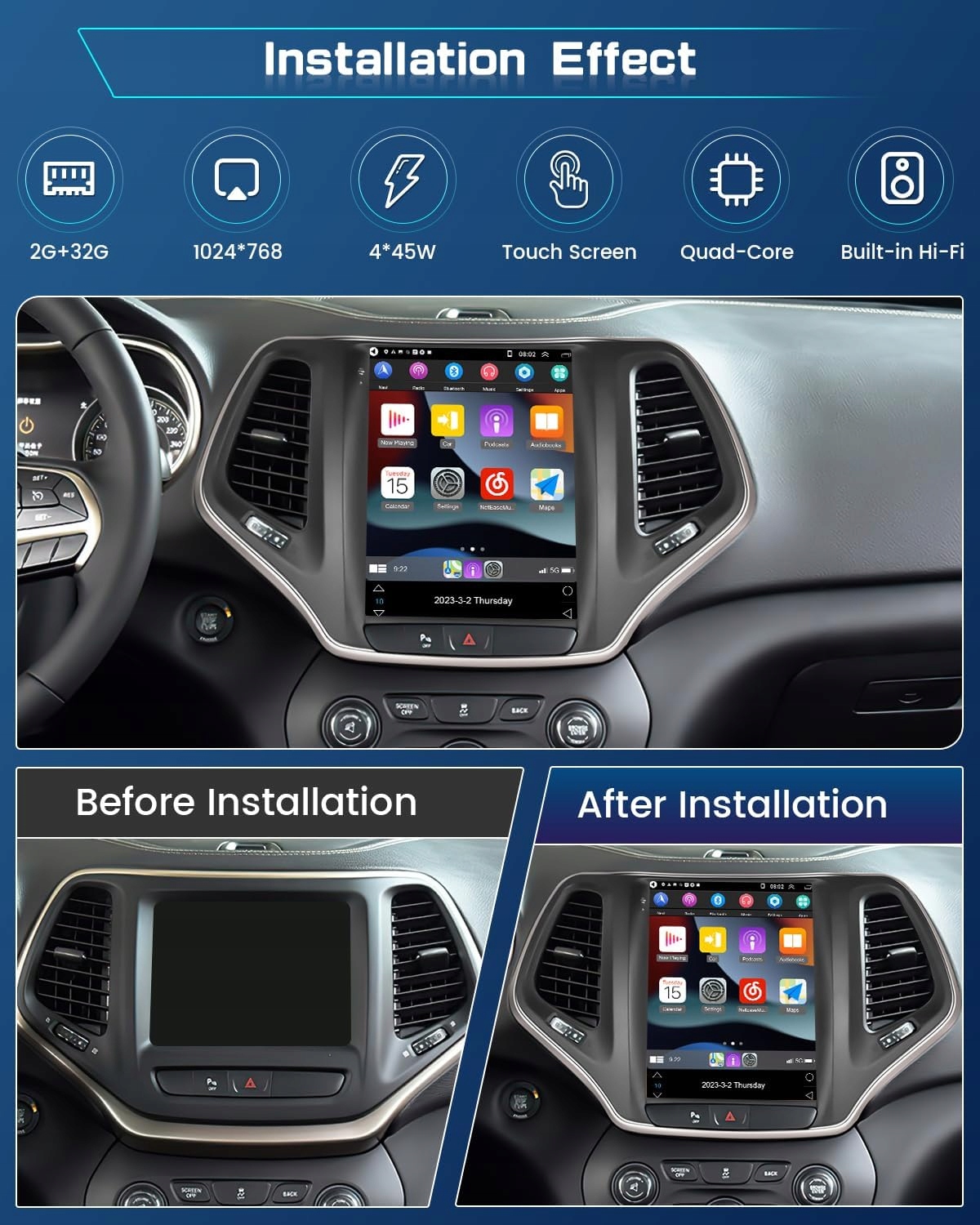 Android 13 CarPlay Stereo na lata 2013-2018 Jeep Cherokee Radio Android Auto Stan opakowania oryginalne