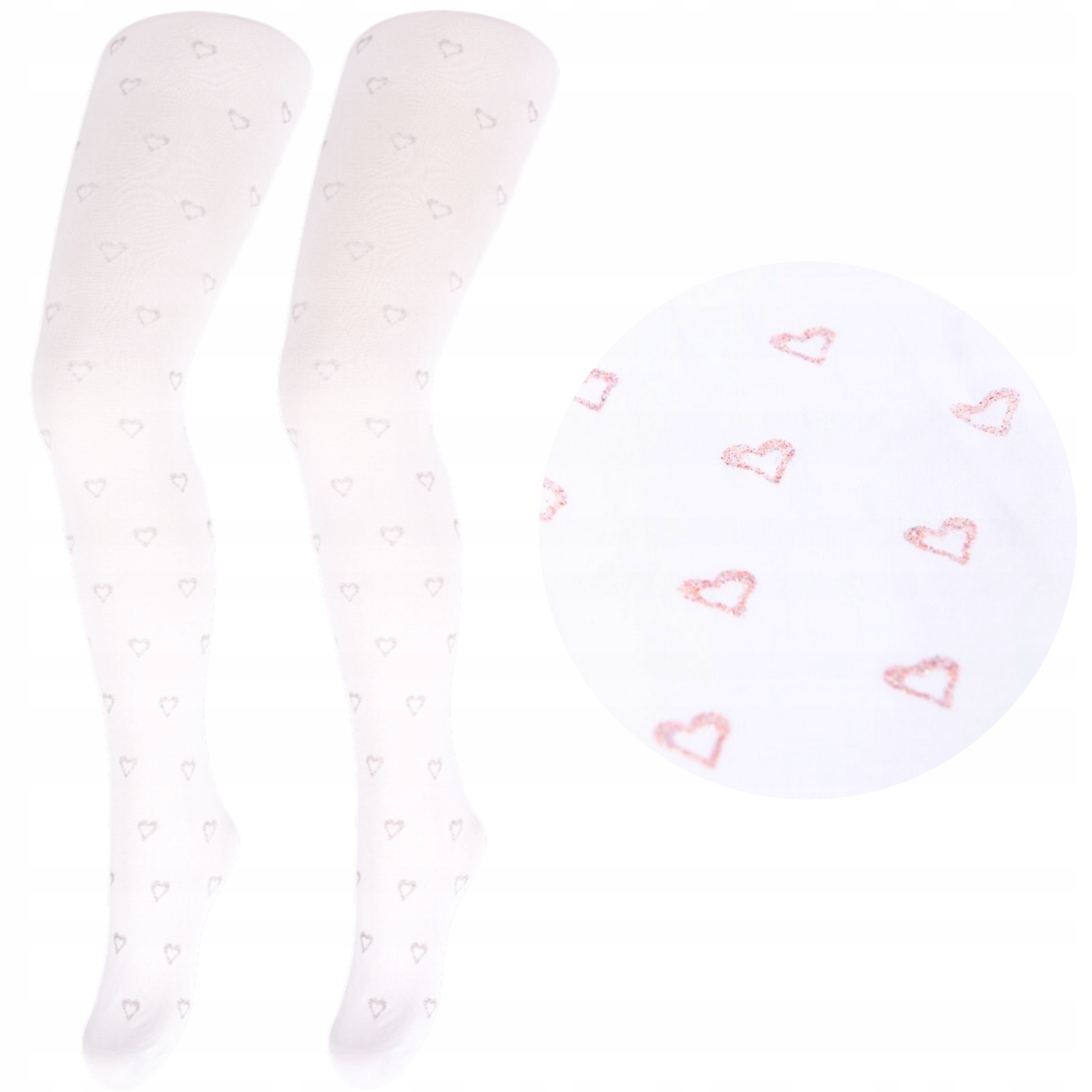 BIAŁE RAJSTOPY 40 DEN Z mikrofibry W serca 128-134