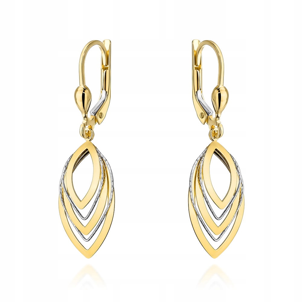 Náušnice zlaté 585 listy ve dvou barvách zlata na anglickém zapínání 14kt