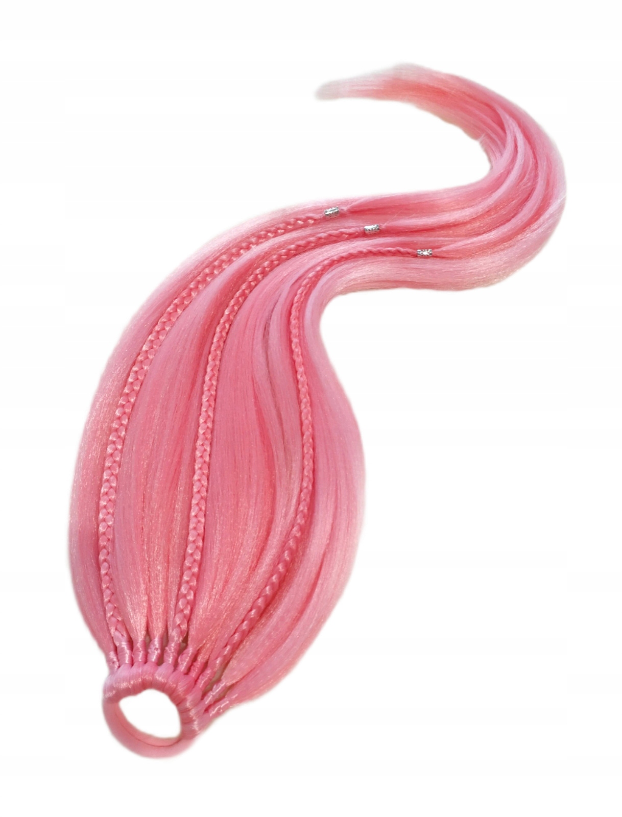 Poník na gumičce s copánky, Příčesek, růžová, Růžová Mořská Víla, 40 cm