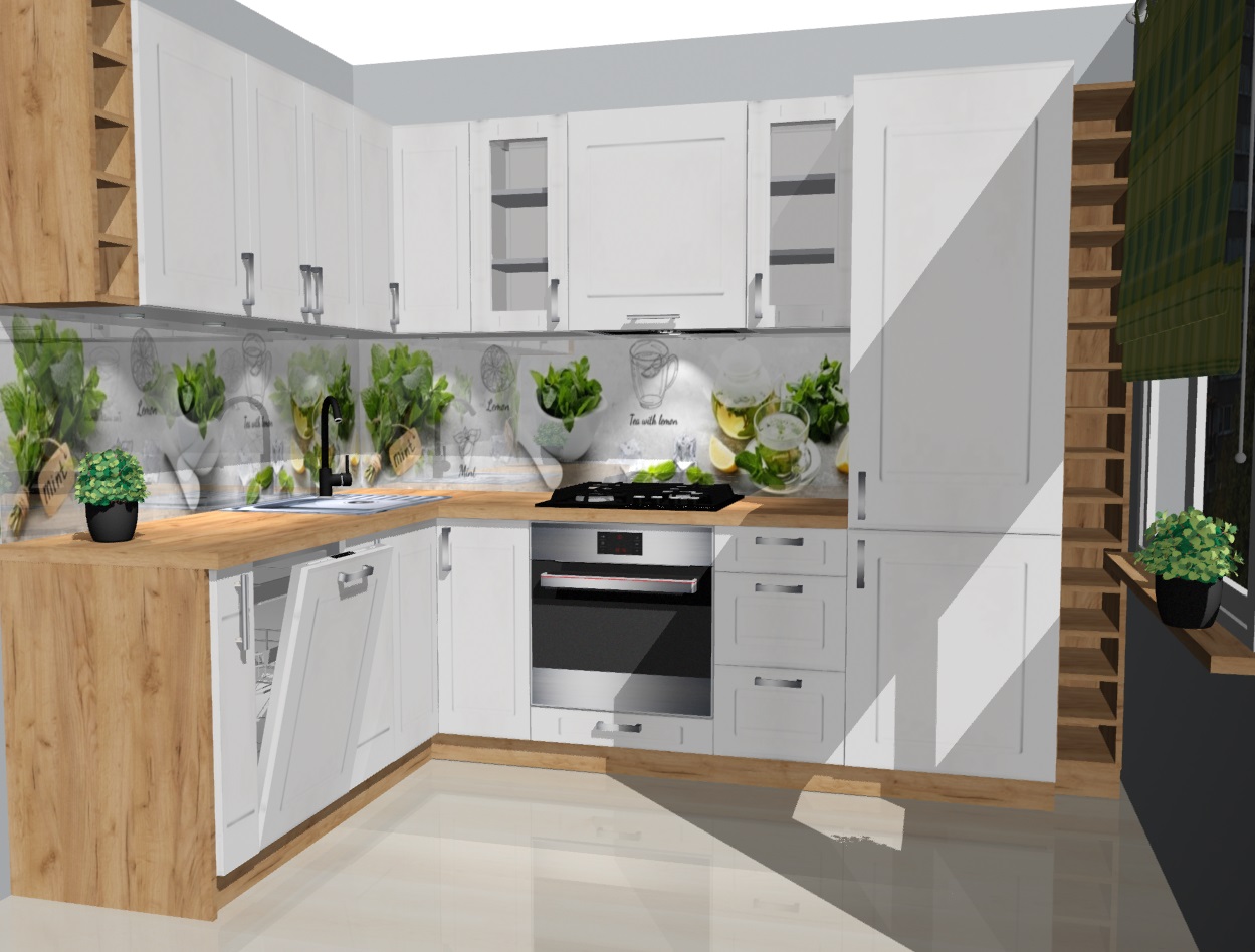 KUCHNIA STYL SKANDYNAWSKI BIAŁA Z DEKOREM DREWNA Marka inna