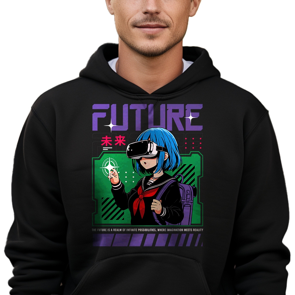 Mikina S Kapucí Mládežnická Černá XL Ramen Japonská MIX Vzorů