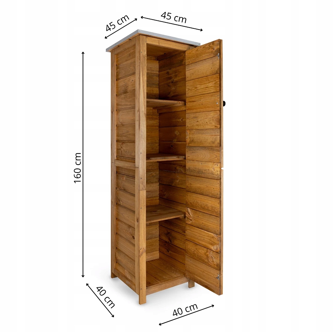 WYSOKA DREWNIANA SZAFKA OGRODOWA Z METALOWYM POKRYCIEM Producent Karpatio