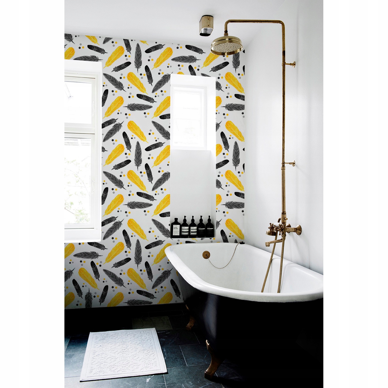 

Fototapeta do salonu Czarno-złote pióra 312x219 cm