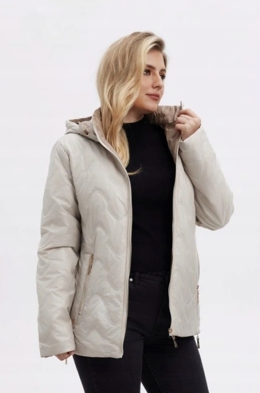 Dámská Prošívaná Bunda B8356 Světle Béžová 50
