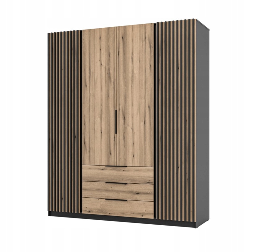 Moderní velká prostorná Skříň Maja 2LAM 2F 3S Lamele Dveřní tyč Zásuvky