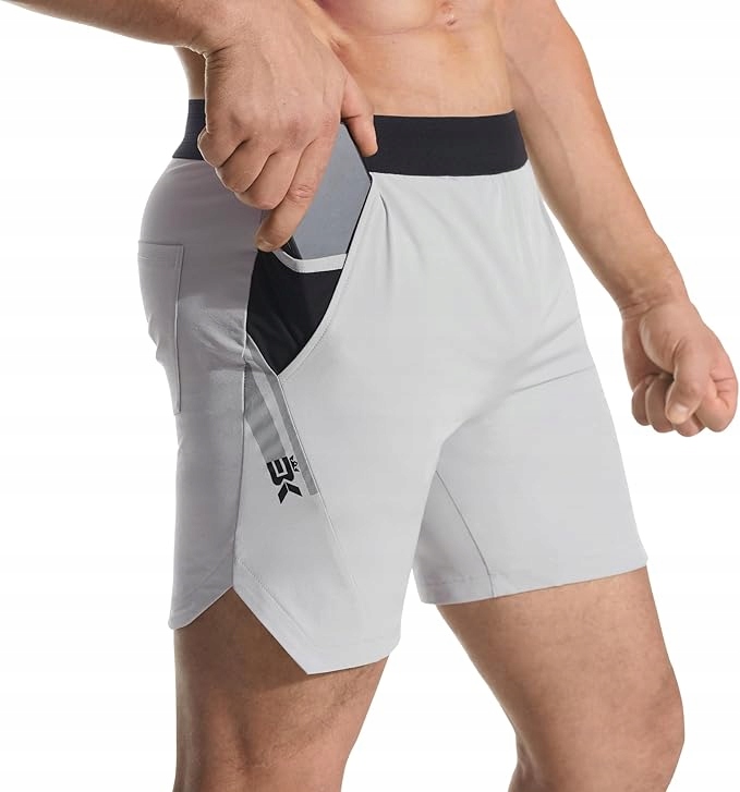 Męskie Spodenki Sportowe Z Podwójną Kieszenią Do Biegania Jasnoszare L