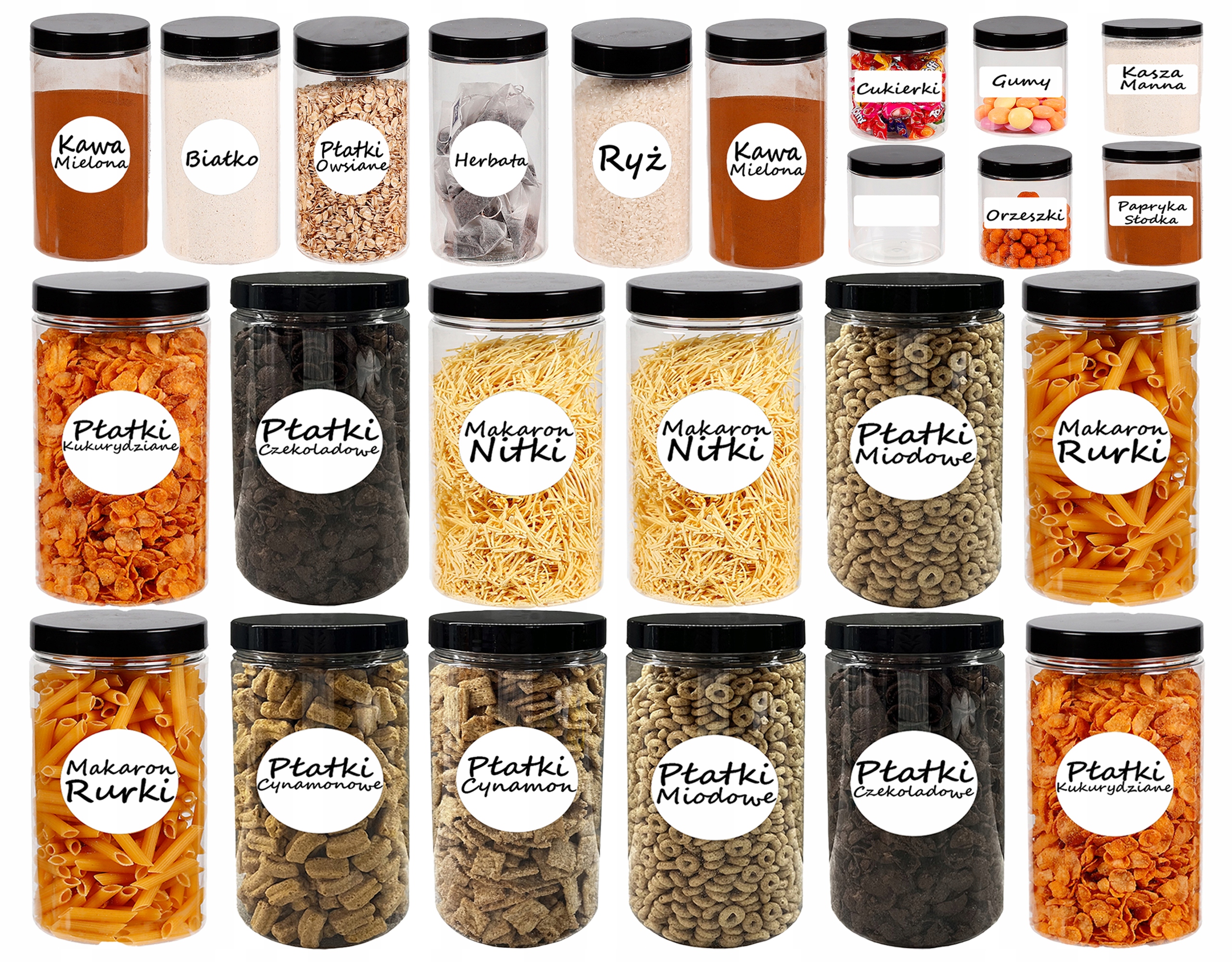 Sada dóz na potraviny do kuchyně 1500 ml 500 ml 300 ml 24 kusů štítky