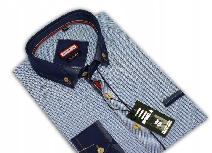 

Mj1 Koszula męska Kratka Niebieska slim fit 42/43