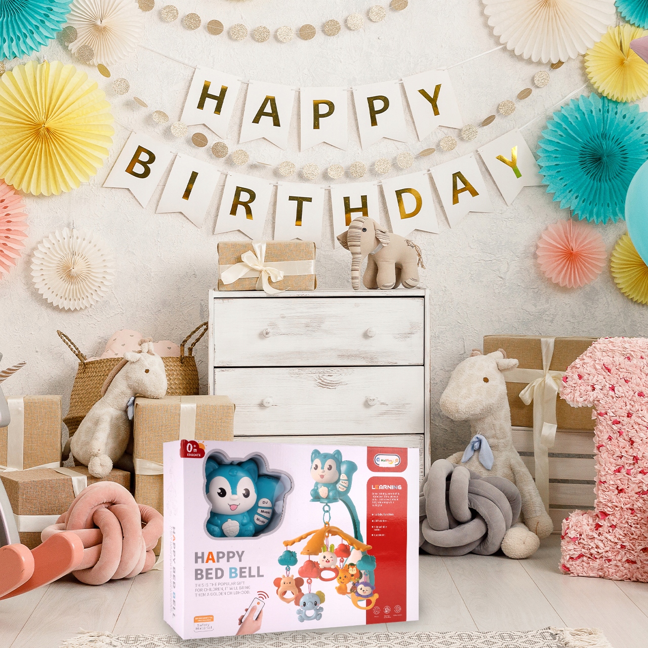 KARUZELA DO ŁÓŻECZKA DLA DZIECI Z PROJEKTOIREM I PILOTEM GRZECHOTKI Certyfikaty, opinie, atesty CE EN 71