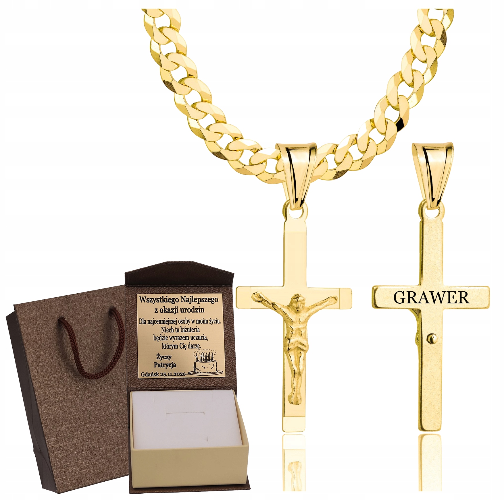 Zlatý Plný Řetízek Pánský Pancr S Křížkem Ryzost 925 585 Gravírování Bonus
