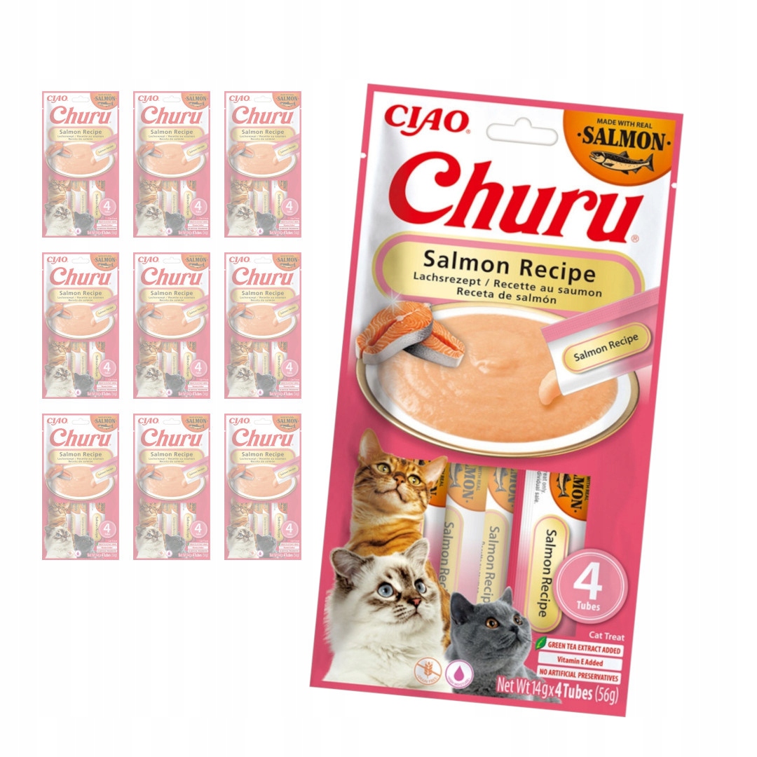 Levně Inaba Cat Churu Salmon Recipe 40x14g Krémová Pamlsek Pro Kočky s lososem