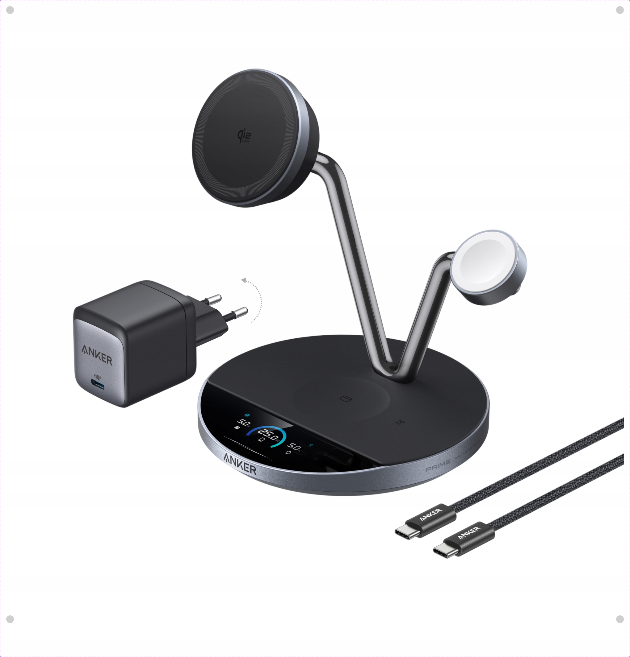 Anker B25X7G11 Prime 3w1 Qi2 iPhone Apple Watch AirPods 25W Czarny