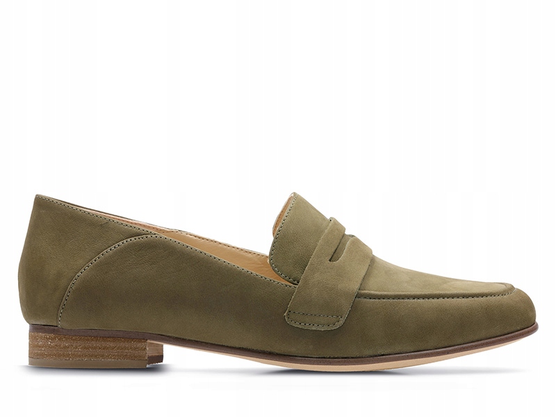 Clarks Dámské mokasíny Pure Iris velikost 36 zelené khaki, nubukové