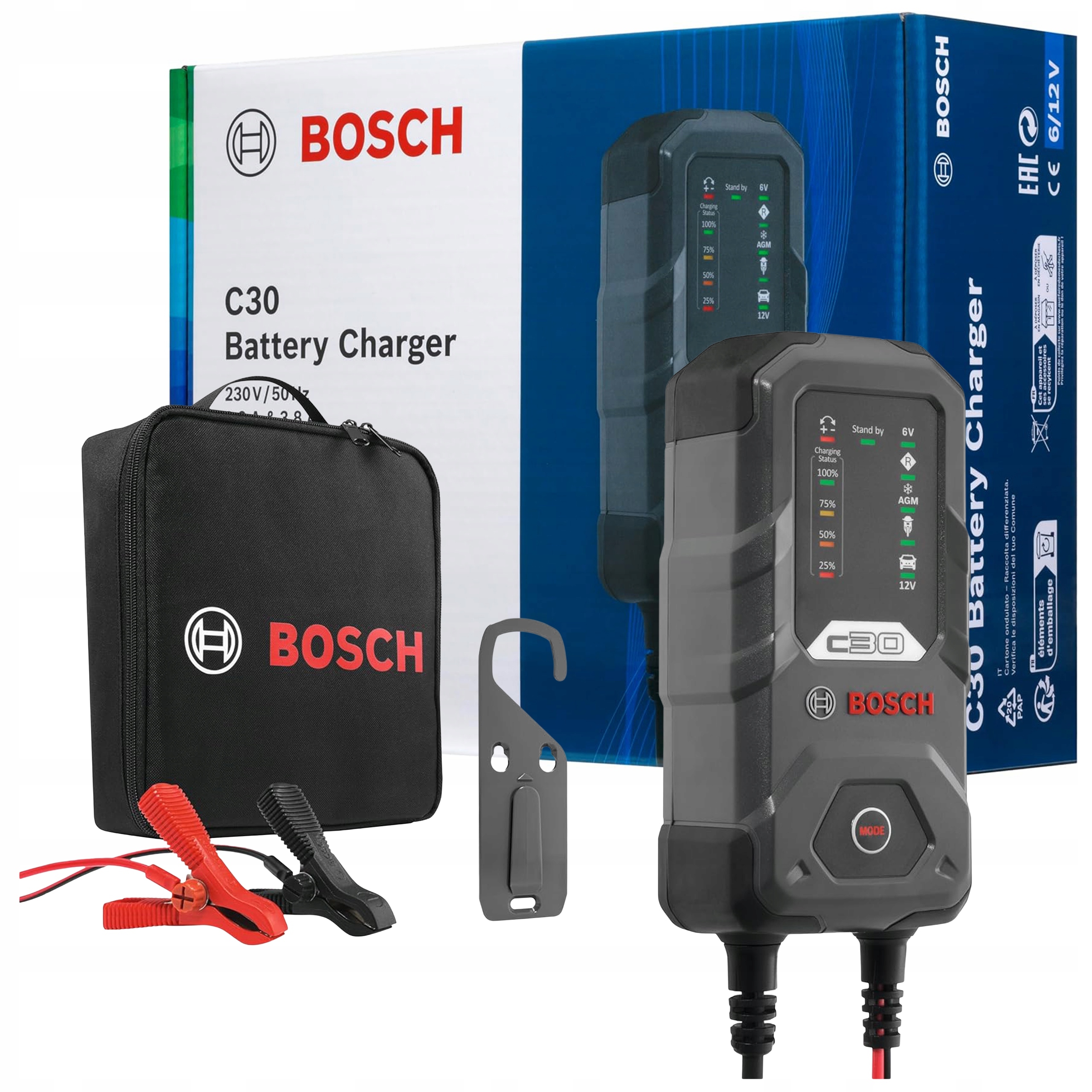 Prostownik Akumulatorowy Ładowarka Bosch C30 6V/12V Efb Agm Żelowe