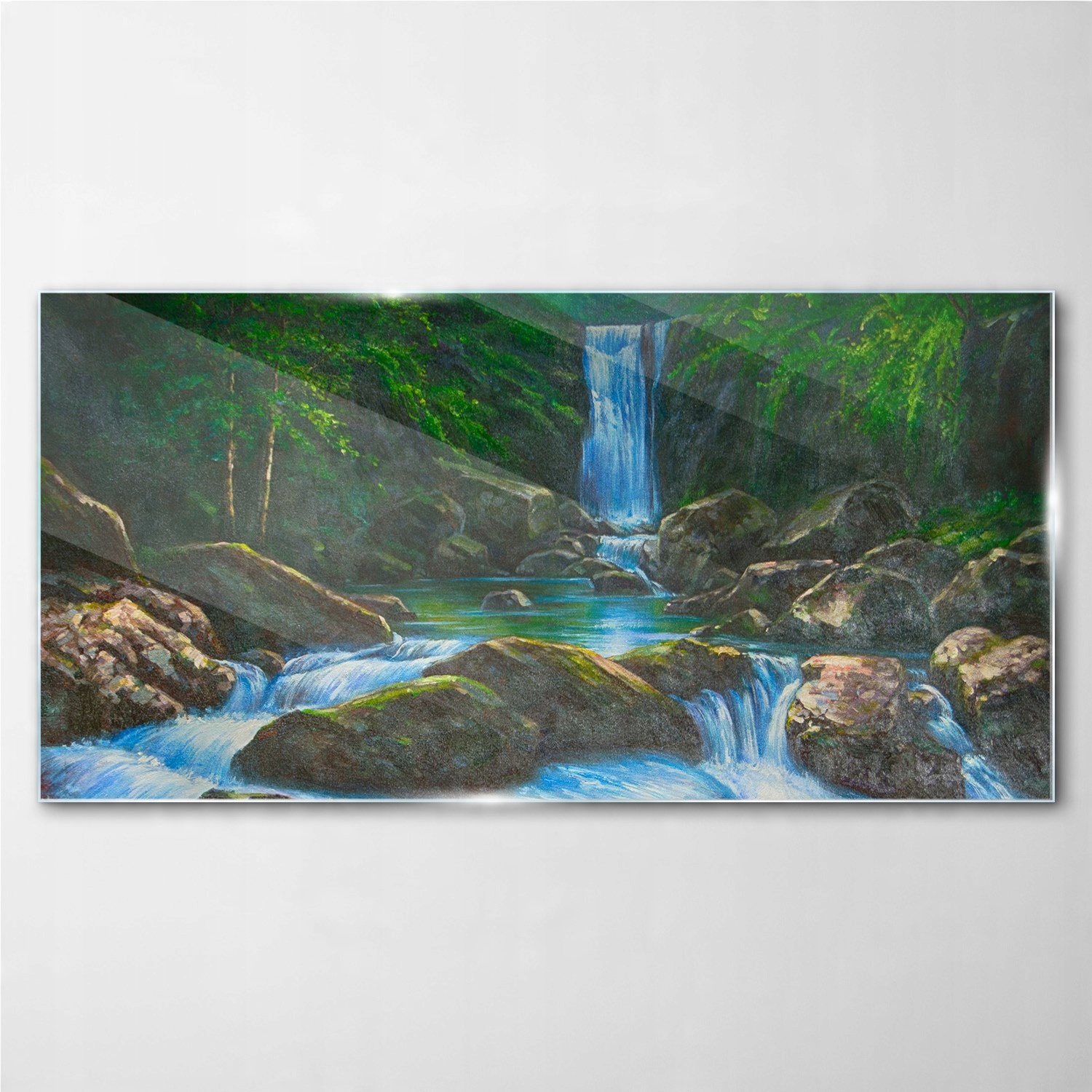 

Foto-obraz szklany Wodospad skały drzewa 140x70 cm