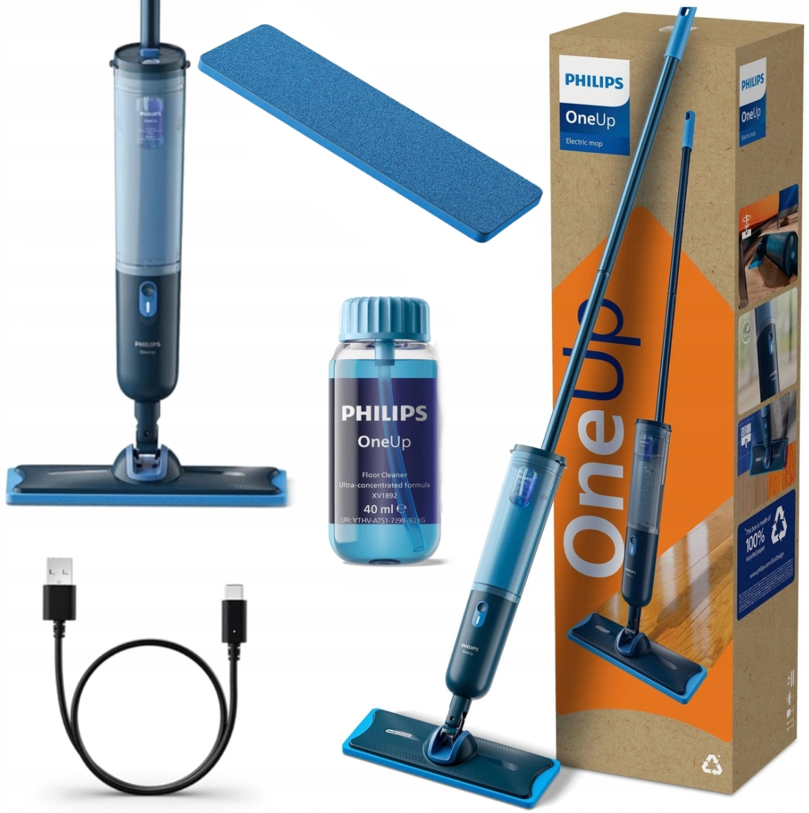 Mop Elektryczny Philips OneUp Serii 3000 Do Podłóg Bezprzewodowy Obrotowy