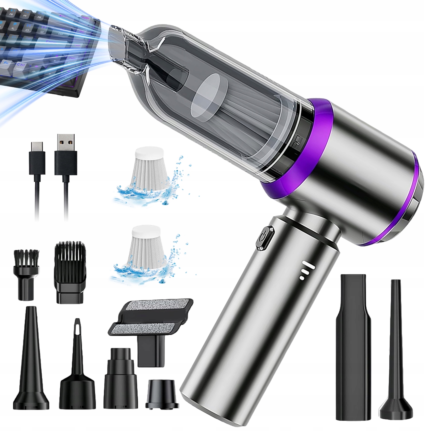 Mini Ruční Vysavač Do Auta Bezdrátový Přenosný 4V1 Foukač