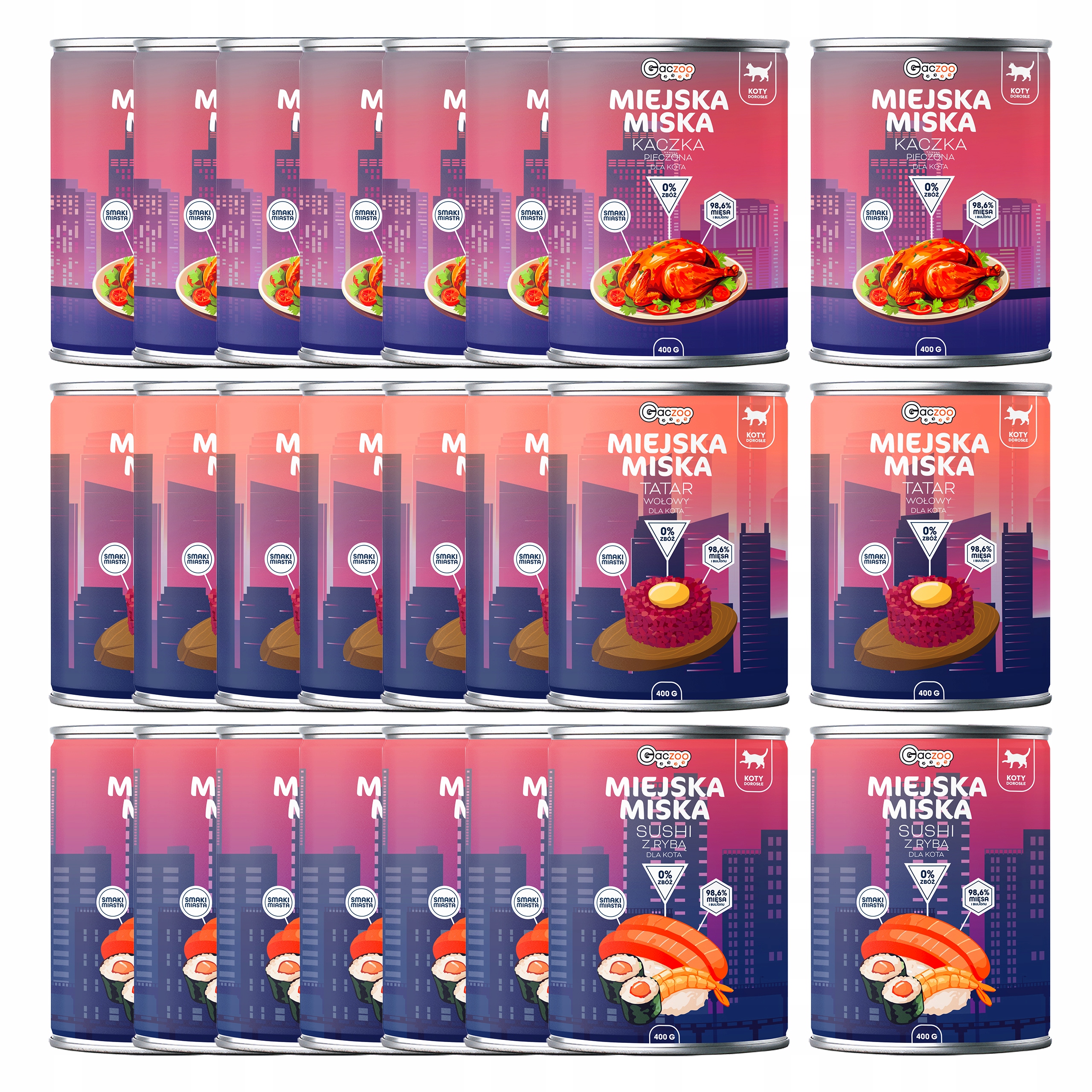 Gaczoo Městská miska bez obilovin krmivo mokré pro kočky mix chutí 24 x 400 g