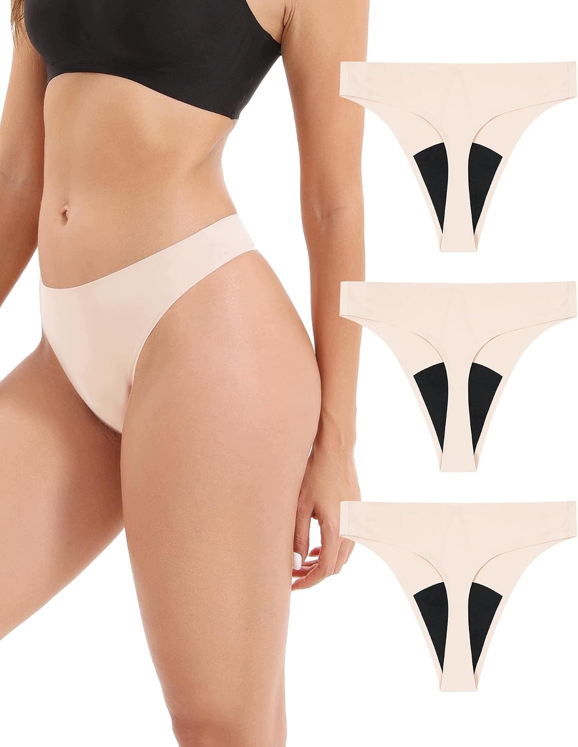 Bielizna menstruacyjna stringi bezszwowe 3 szt. beżowe rozmiar S