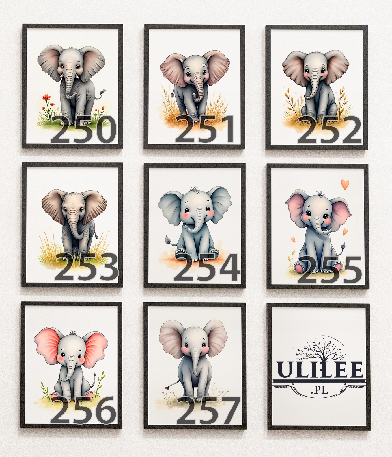3 OBRAZKI DO POKOJU DZIECIĘCEGO SŁONIE SŁONIK A4 PLAKATY ZE SŁONIAMI Marka inna