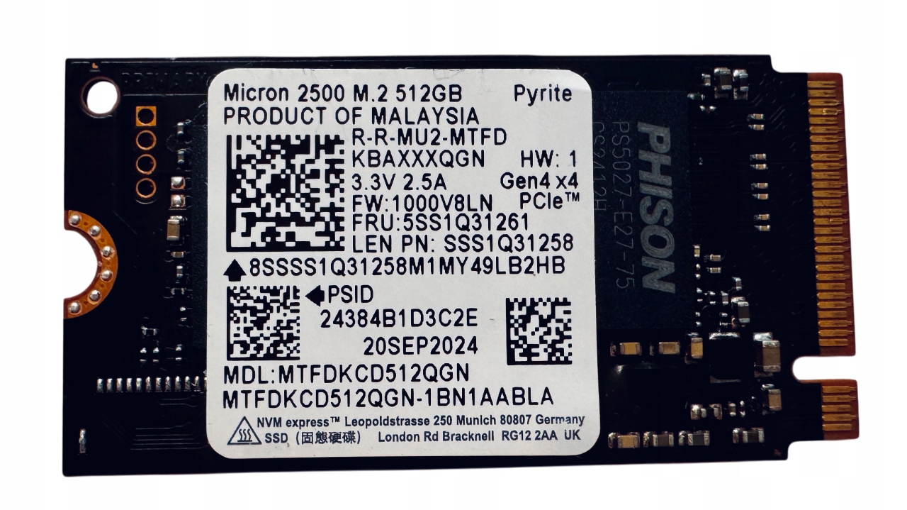 Dysk SSD Micron 2500 512GB M.2 NVMe PCIe
