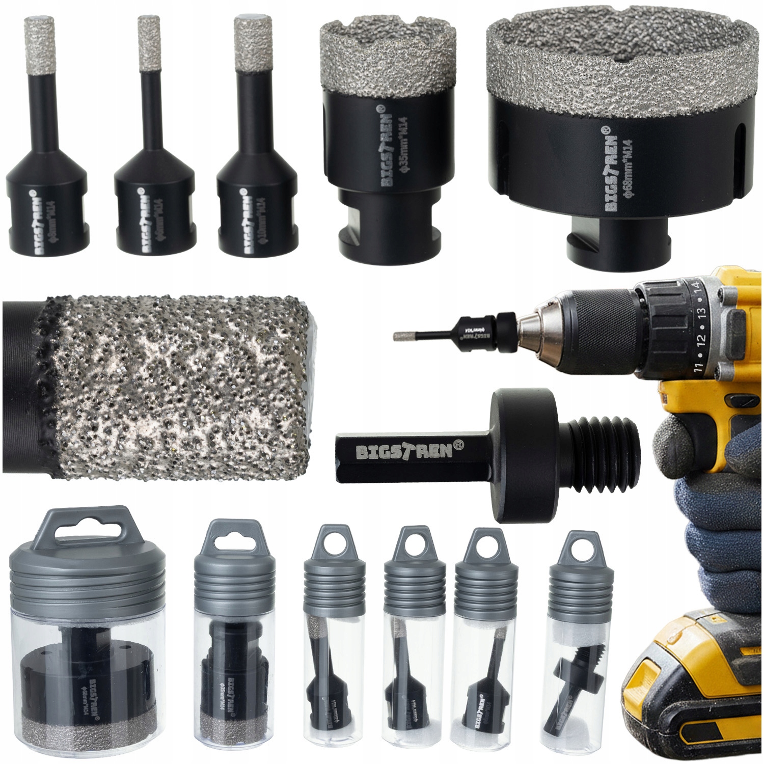 Otwornice Zestaw Diamentowe Koronki Gresu Płytek 6 Otwornic 6-68mm Betonu