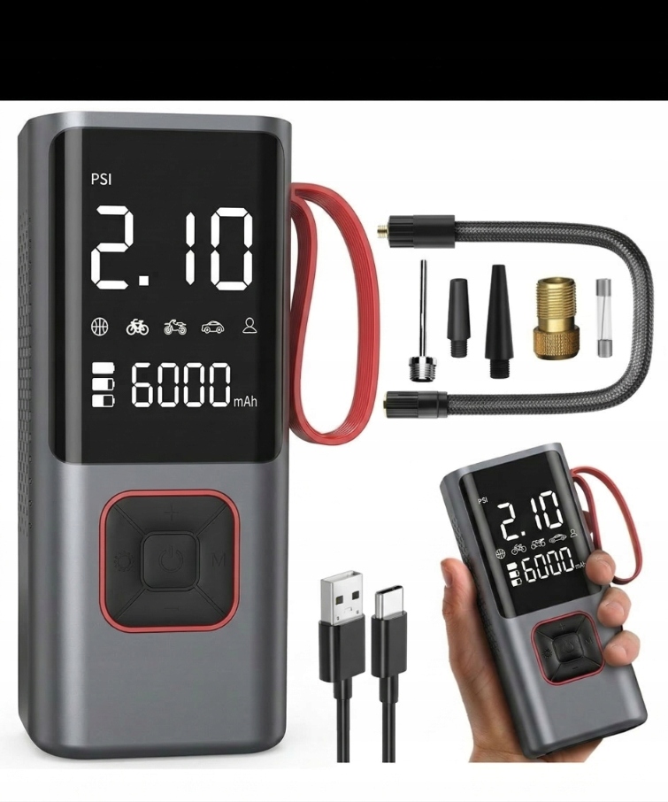 Kompresor do auta Bezdrátová pumpa 150PSI Powerbank 6000mAh Led