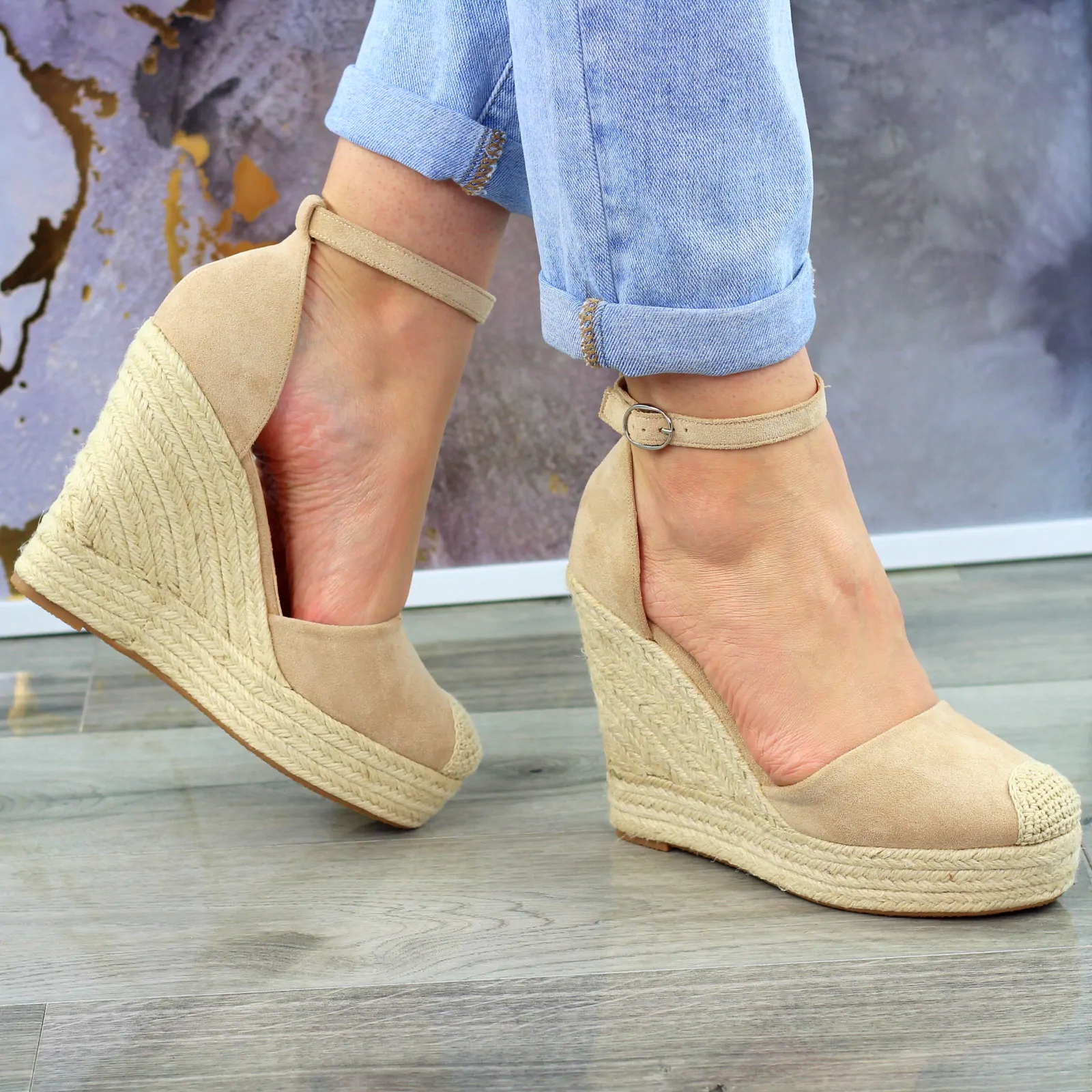 BEŻOWE SANDAŁKI DAMSKIE ESPADRYLE NA KOTURNIE Rozmiar 38