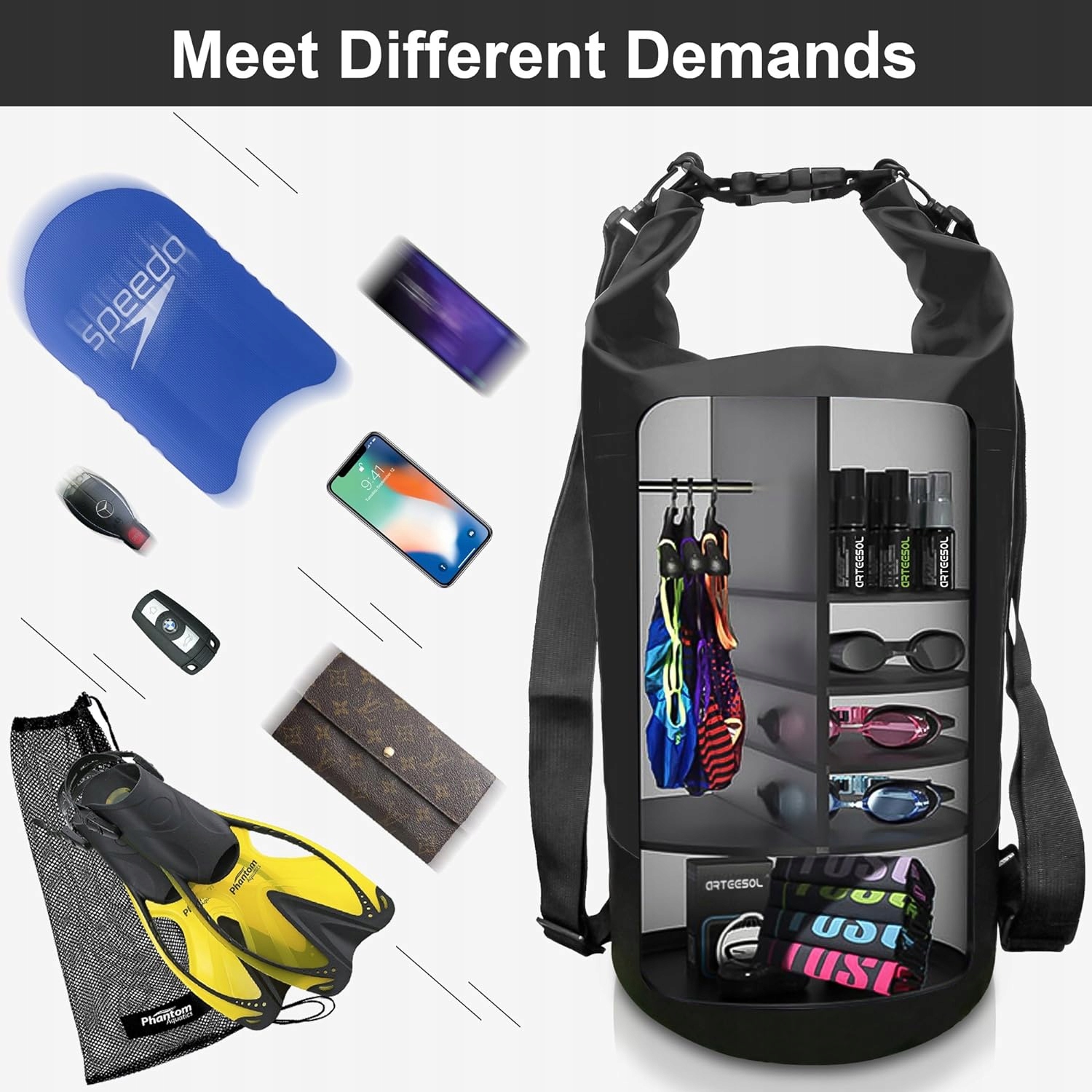 WODOCZCZELNY WOREK TORBA ARTEESOL DRY BAG 10L DO WODY KAJAK + ETUI TELEFON Model DRY BAG