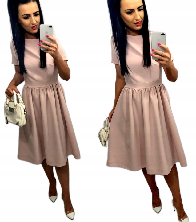 Dámské šaty křtinové přijímání Svatební Hostina Šaty Elegantní Midi Růžová L