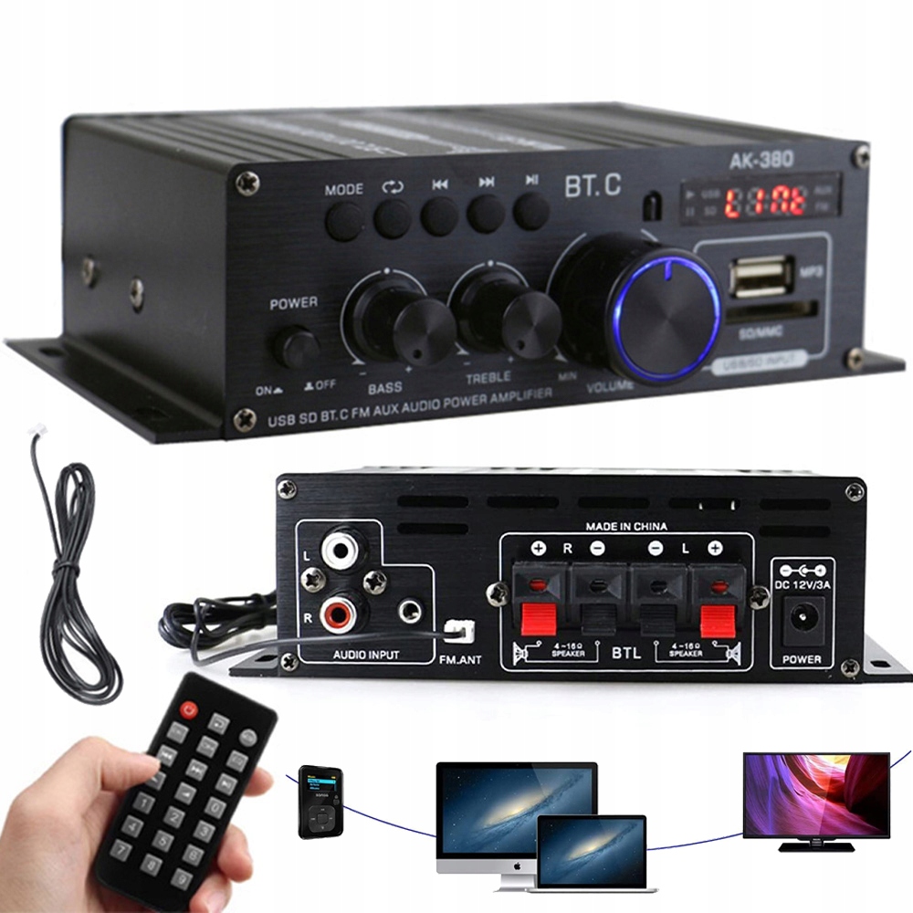 Bluetooth Audio Zesilovač Rádio Fm Přehrávač Stereo Receiver 2-KANÁLOVÝ