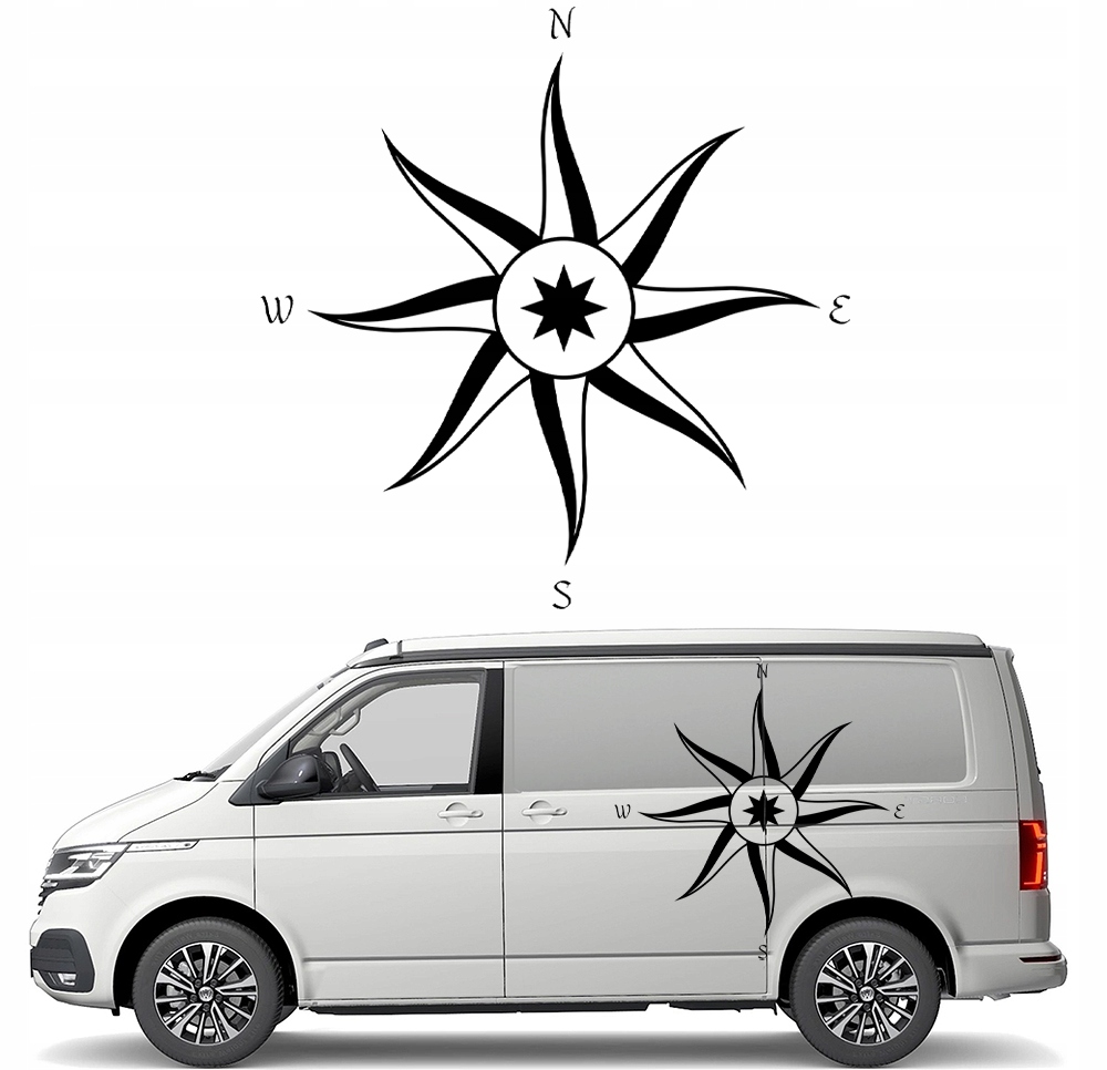 Samolepka Grafika na karavan a karavan Kompas Růže Větrů 90x92
