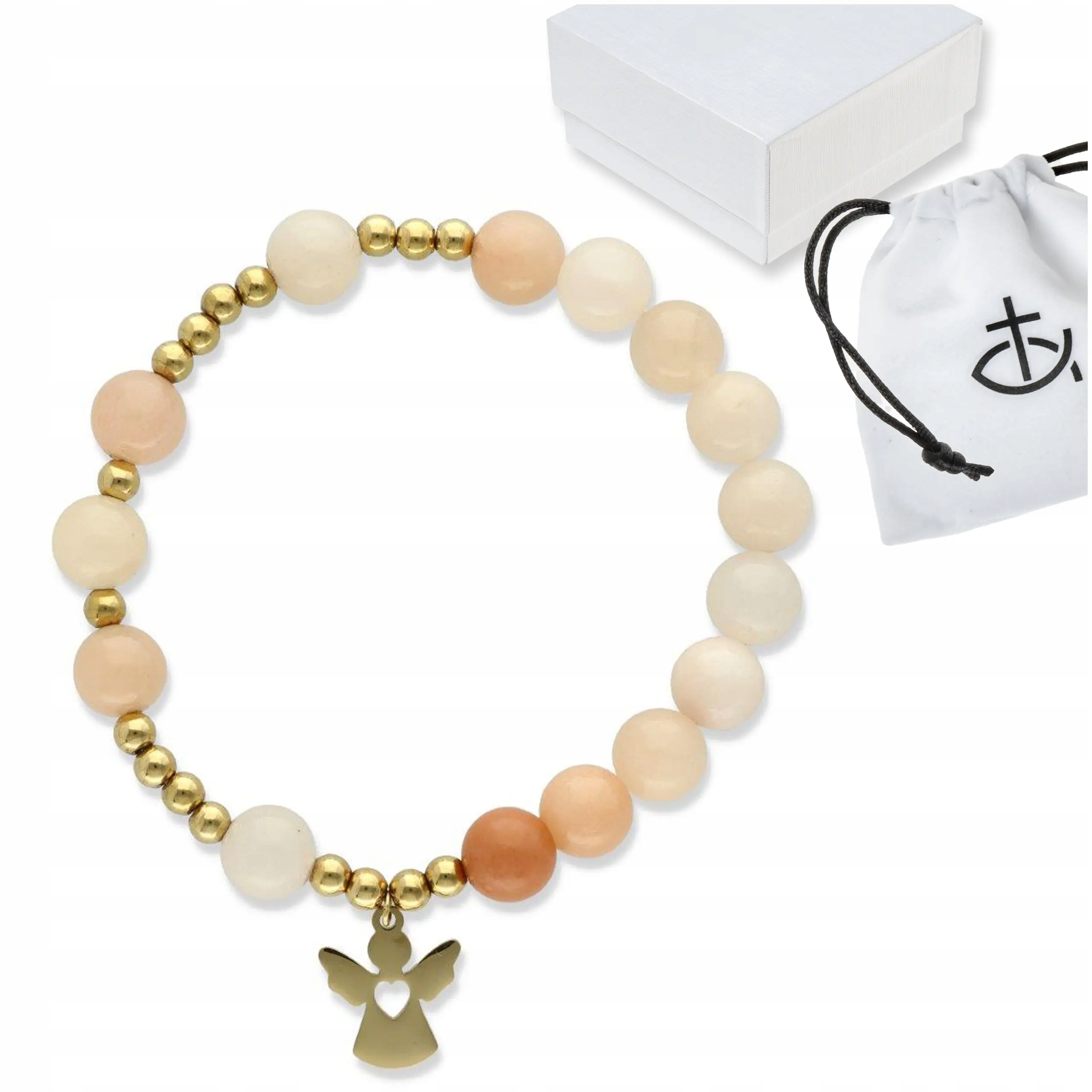 Růženec na ruku z kamenů aventurín růžový andílek dárek k biřmování