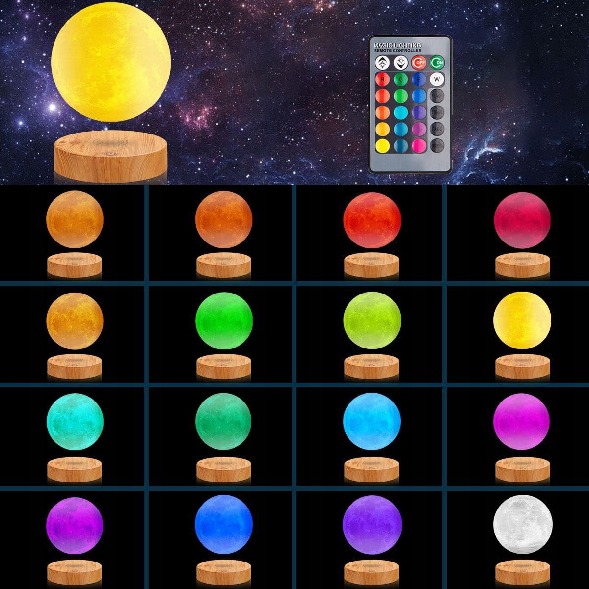 LEWITUJĄCA LAMPA STOŁOWA KSIĘŻYCOWA PLANETA 3D LAMPA STOŁOWA RGB 16 KOLORÓW Kod producenta 6LT0241EU901