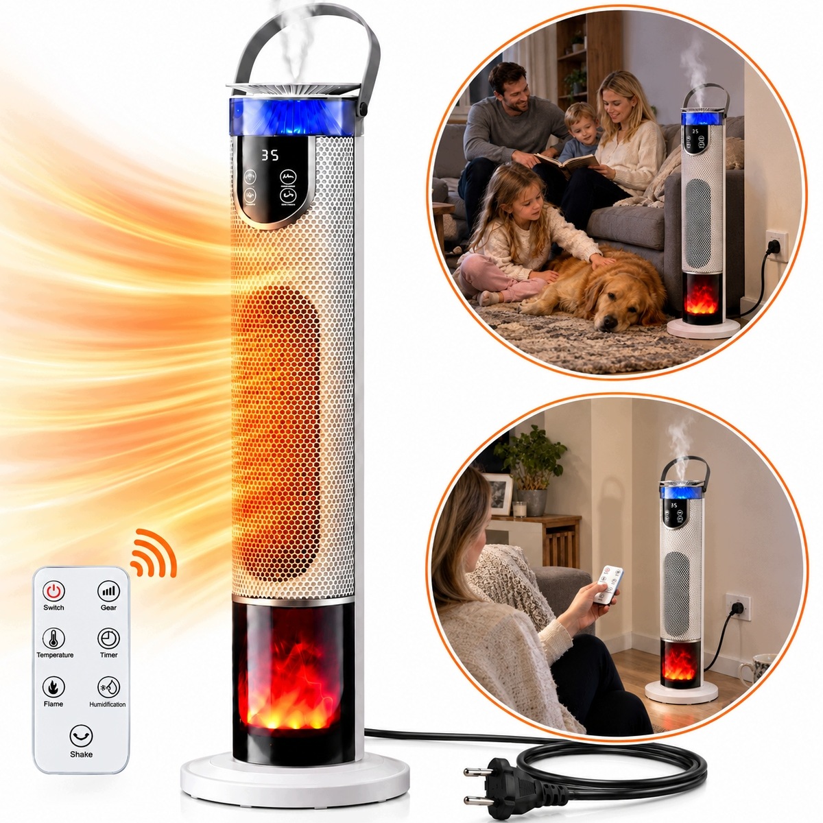 Ohřívač Podlahový ventilátor 2000W Výkonný Termoventilátor 2V1 3D