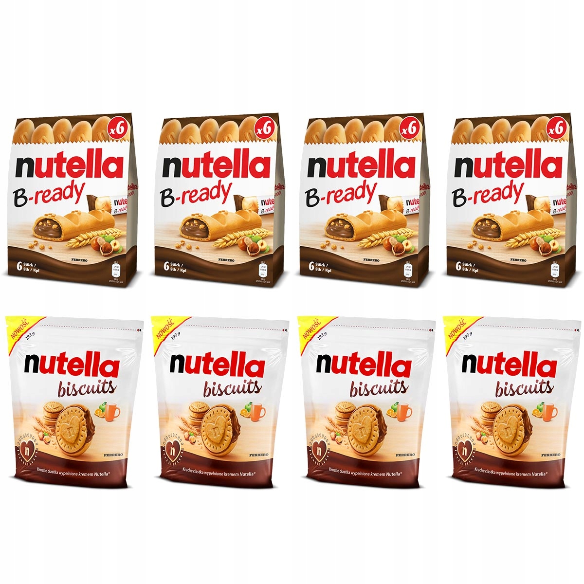 Zestaw Nutella mix 4x ciastka Biscuits, 4x ciasteczka B-ready z nadzieniem