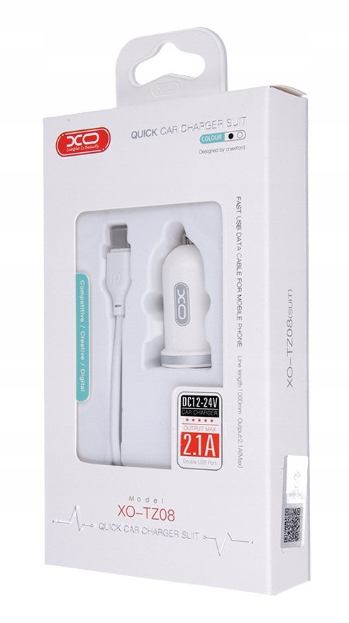 

Ładowarka Samochodowa 2 Usb z kablem Usb Lightning