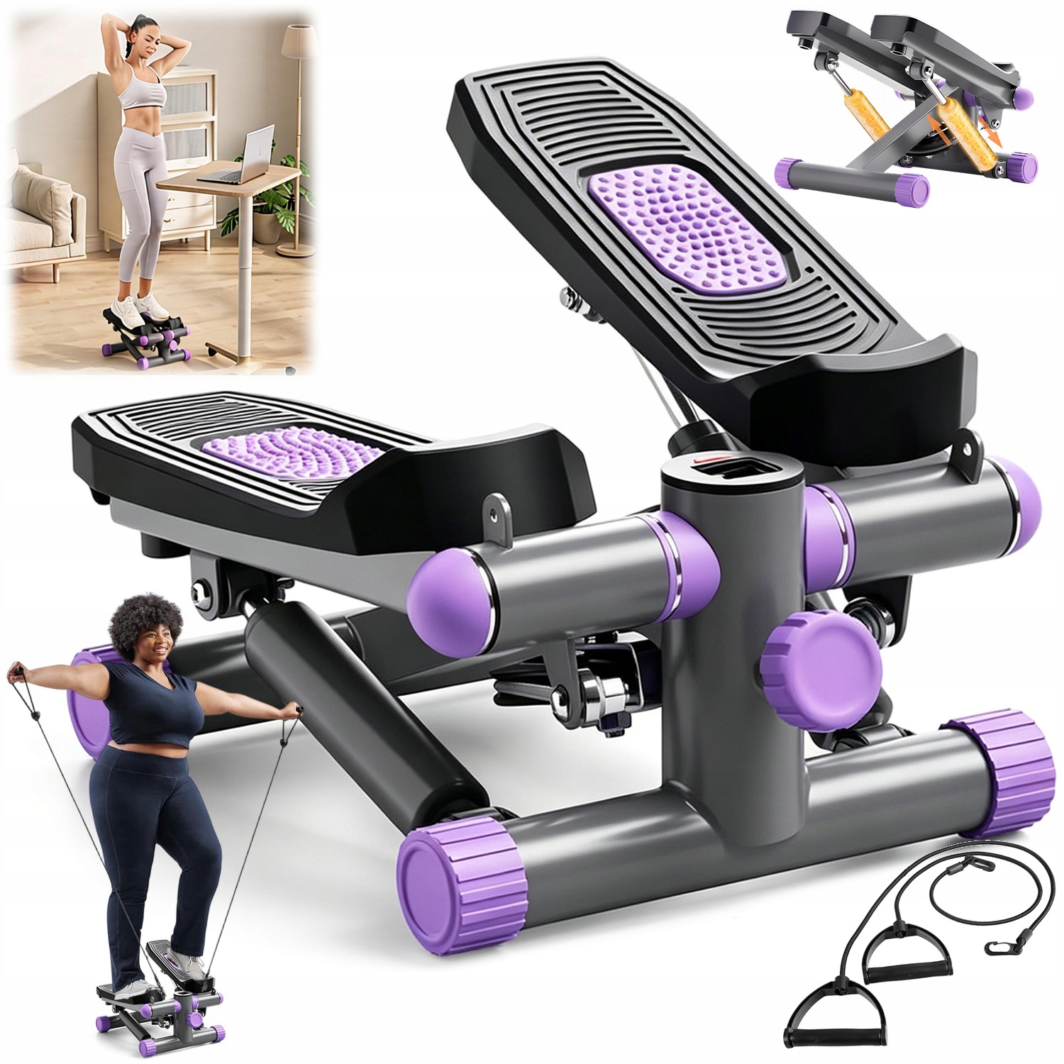 Stepper Otočný S Lanky Systém Odporu LCD displej Nastavitelný Až Do 150 Kg