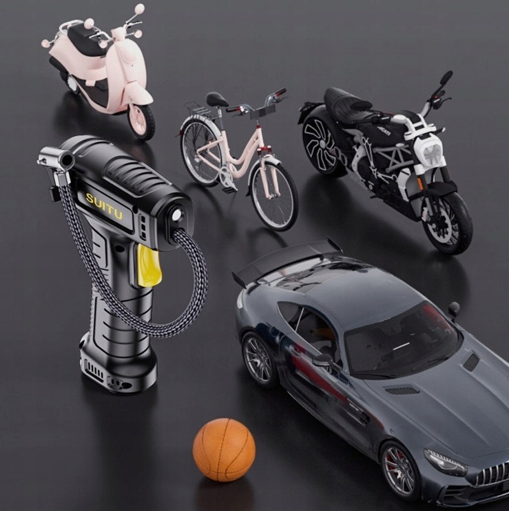 KOMPRESOR POMPKA do AUTA ROWERU Bezprzewodowy SPRĘŻARKA USB Model Wymienne końcówki