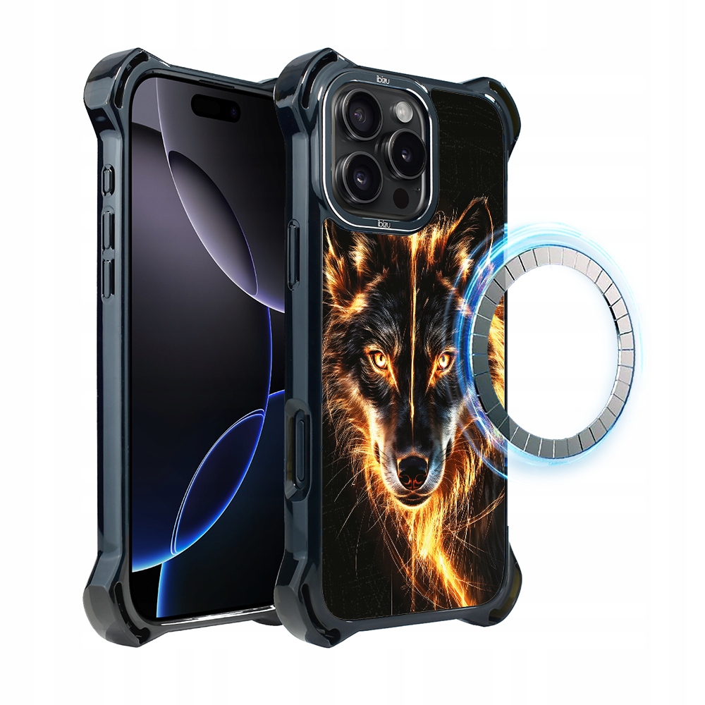 Pouzdro pro iPhone 16 Pro Ibizu DropGuard Ultra s MagSafe, Ohnivý vlk