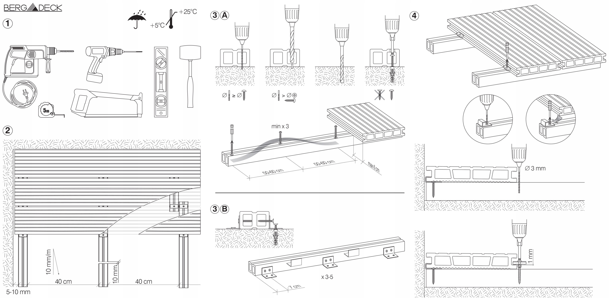 Legar Mini Grafit 2400x20x40mm do deski tarasowej Gama kolorystyczna odcienie szarego