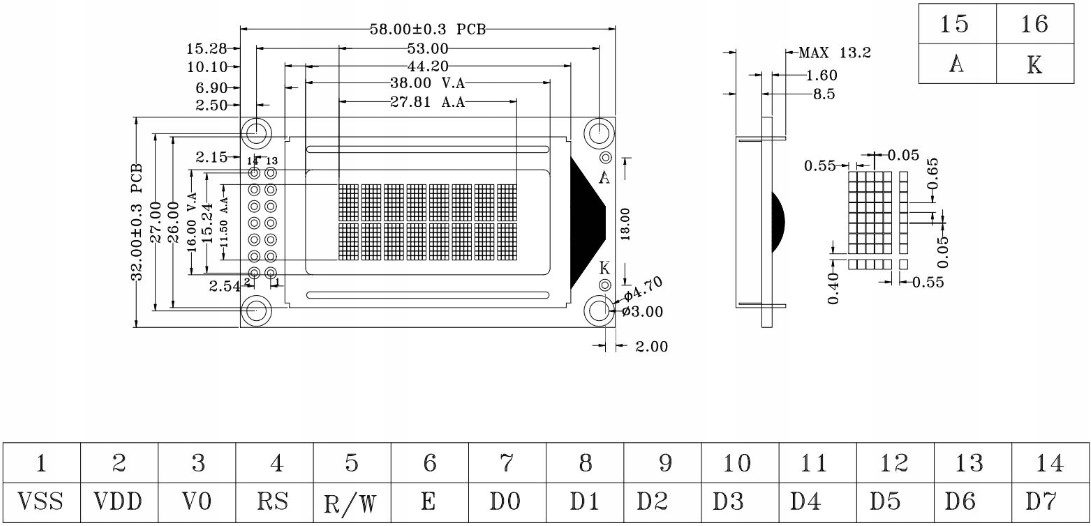 ART Nowe LCD 2x8 z podśw. LED (White/Blue) STN Kod producenta CBC008002E00-BIW-R